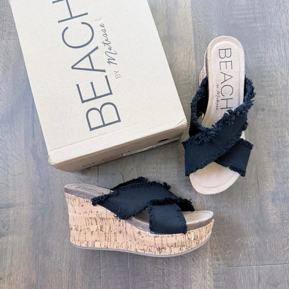 NIB Beach by Matisse Sea Salt Black Wedge Sandals | Size: 8 - Picture 4 of 7